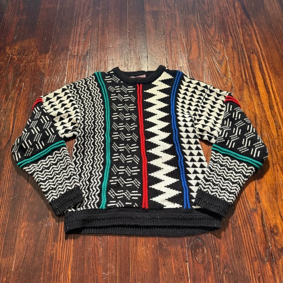 Vintage 90s Concrete Mix Sweater Mens‎ Small Geo Abstract Cosby Style 3D Biggie - Picture 1 of 9